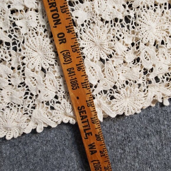 Lovely 153 Crochet Scoop Neck Cotton Tunic Top Cream Ivory Sheer Over Shirt S - Picture 12 of 14